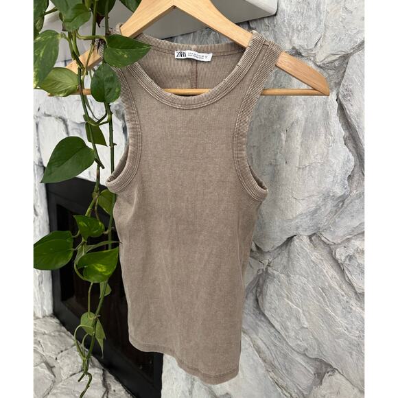 Zara Washed Distressed Ribbed Tank Top Size Small - Picture 1 of 6